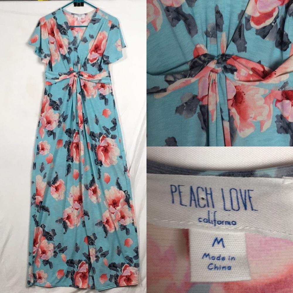 Peach Love California Floral Maxi Dress - Blue and Pink